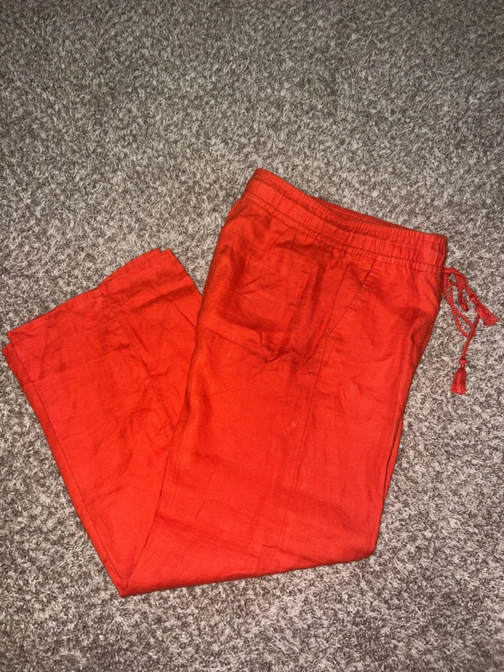 LOFT 100% Linen Wide-Leg Pants, Tassel Drawstring - Bright Coral Orange Size 6! - Picture 1 of 10
